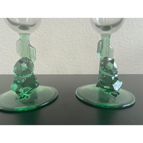 Siesta Cactus Margarita Glasses Green 7" Tall Set of 2 Cocktail Glasses Sombrero - Picture 3 of 8